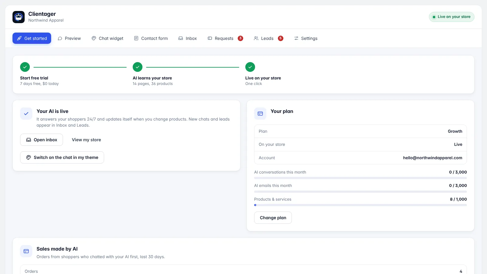 Getting started in the Shopify app: free trial, learning the store, going live